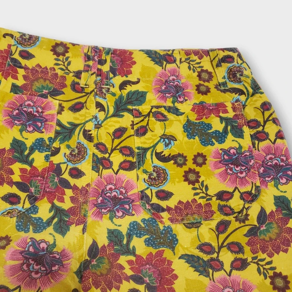 Sundance Sumi Short Yellow‎ Floral Linen Blend Womens Size 10 Boho Festival